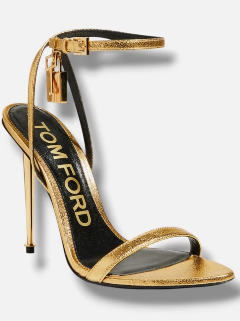 Tom Ford Gold Metallic Ankle-Strap Stiletto Sandals NEW WITH BOX 7.5 AUTHENTIC
